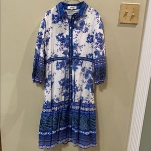 Girls Floral Blue and White Dress